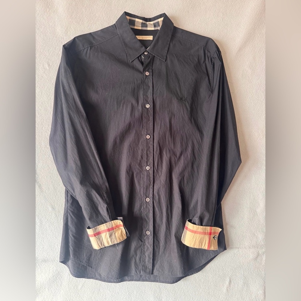 Burberry Black Button Down Shirt with Beige Accents